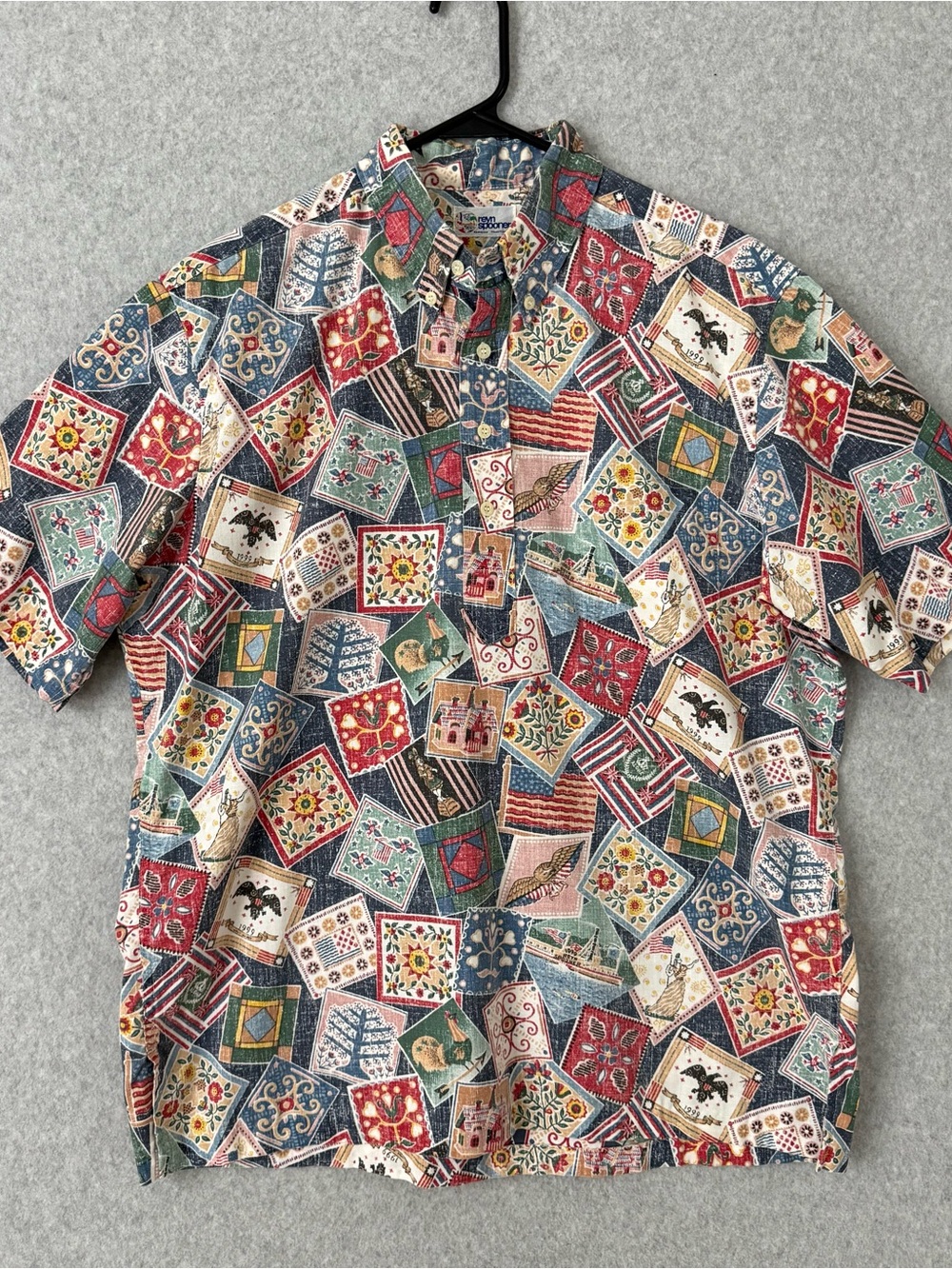 Reyn Spooner Mens Shirt Large 4th of July 1999 Flag 1/4 Button Pullover READ